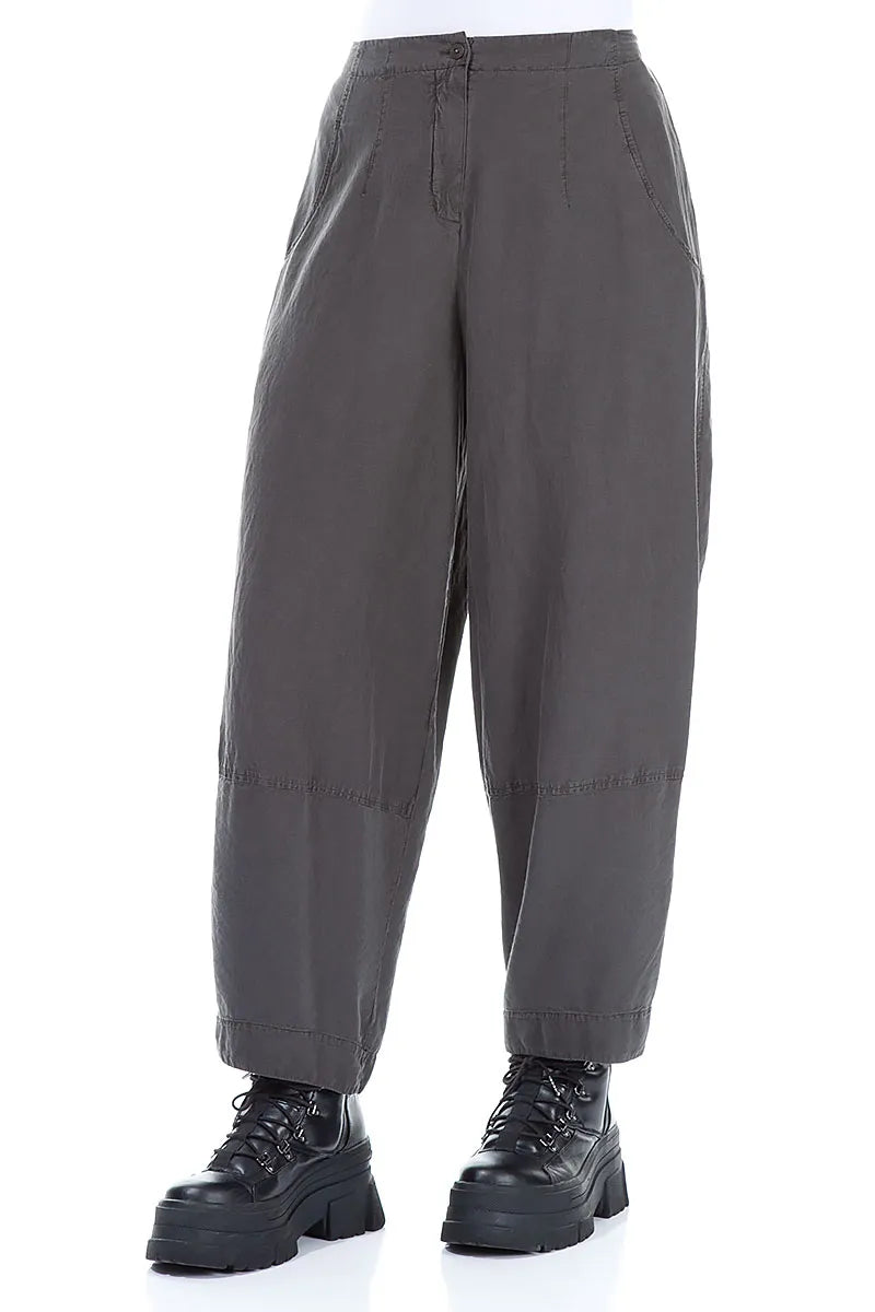 Wide Cropped Forest Brown Silk Linen Trousers 3