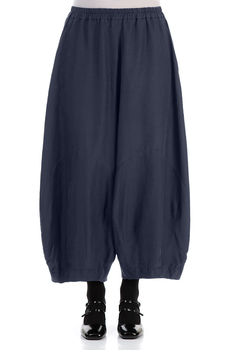 Wide Graphite Blue Silk Cotton Trousers 1