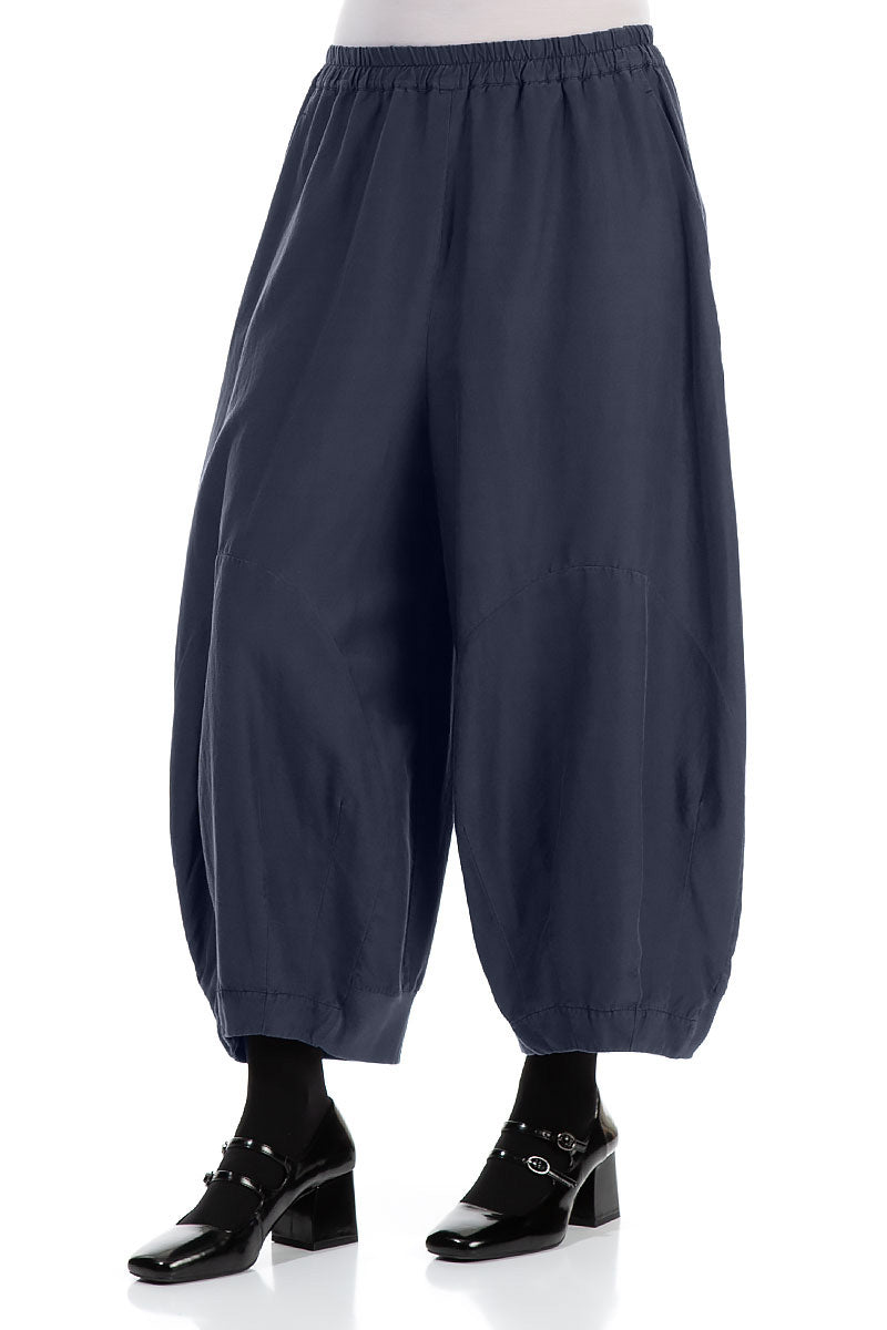 Wide Graphite Blue Silk Cotton Trousers 3