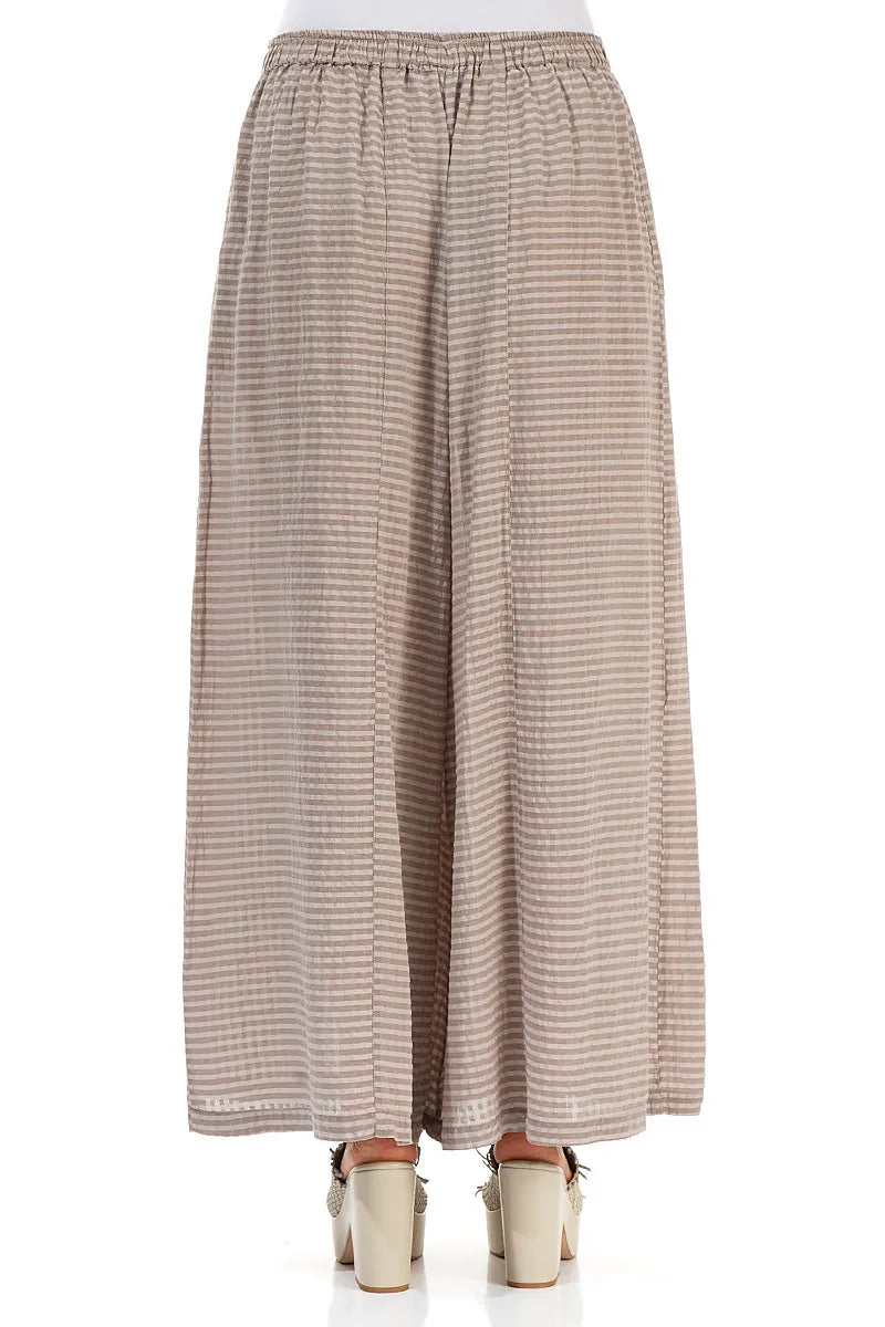 Wide Leg Beige Textured Silk Trousers