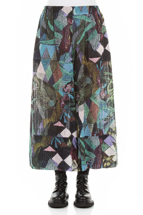 Wide Leg Cuffs Art Mosaic Textured Silk Culottes 1