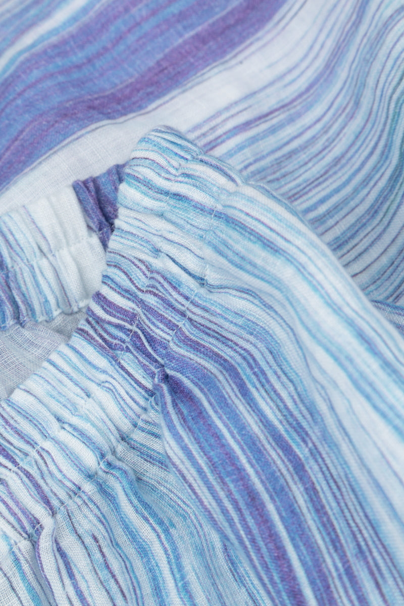 Wide Leg Cuffs Blue Wash Stripe Linen Culottes