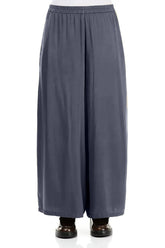 Wide Leg Slate Blue Silk Trousers 1