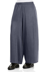 Wide Leg Slate Blue Silk Trousers 3