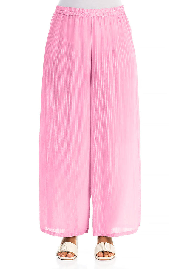 Wide Leg Taffy Pink Stripy Silk Viscose Trousers 1