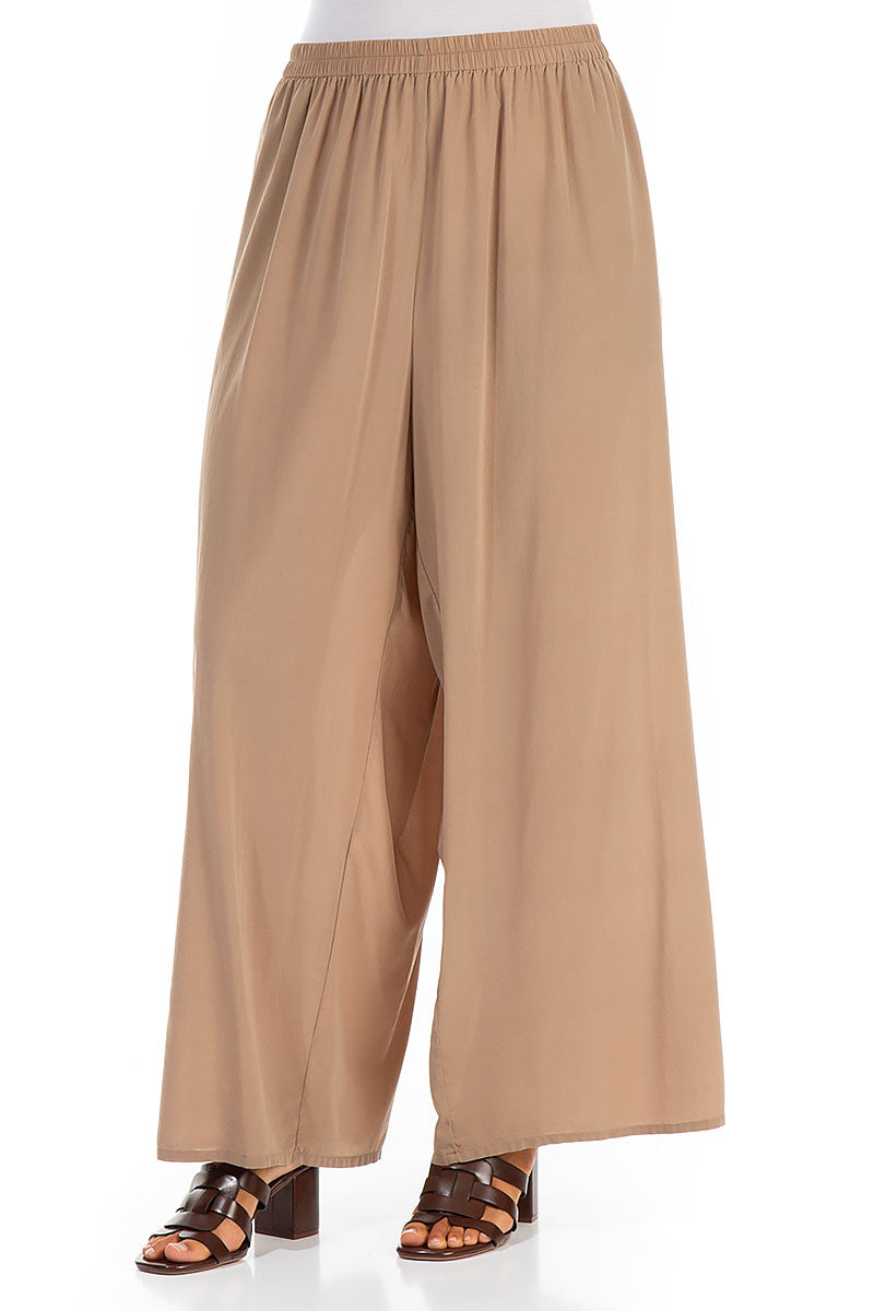 Wide Light Brown Silk Trousers 3