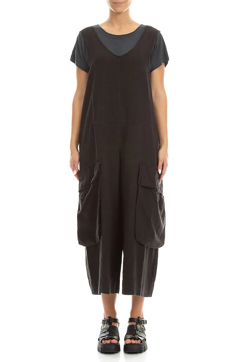 Wide Loose Black Linen Jumpsuit 1