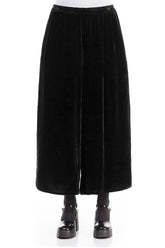 Wide Loose Black Silk Velvet Trousers 1