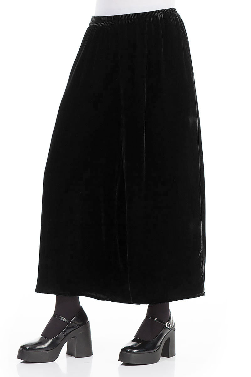Wide Loose Black Silk Velvet Trousers 3