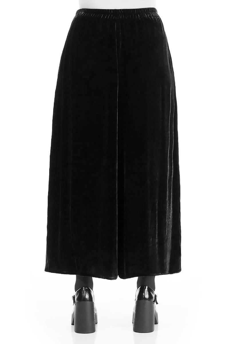 Wide Loose Black Silk Velvet Trousers 2