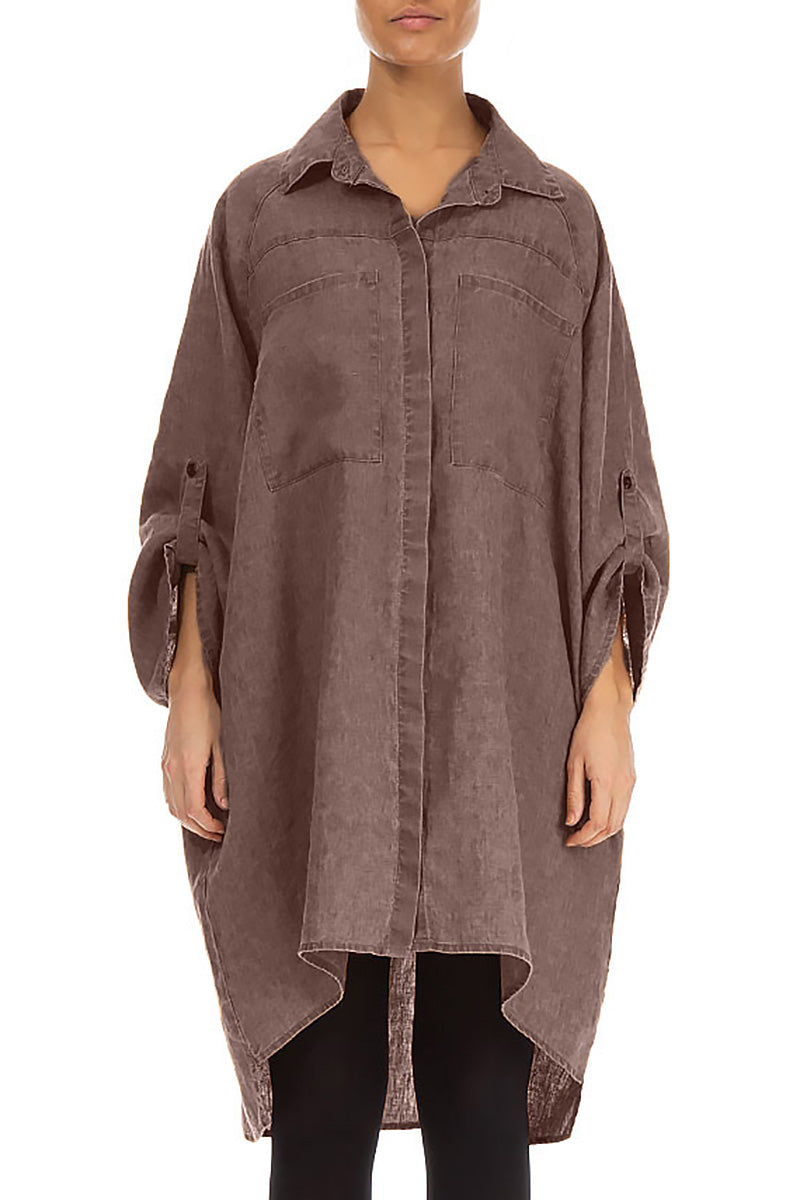 Chemise ample en lin marron