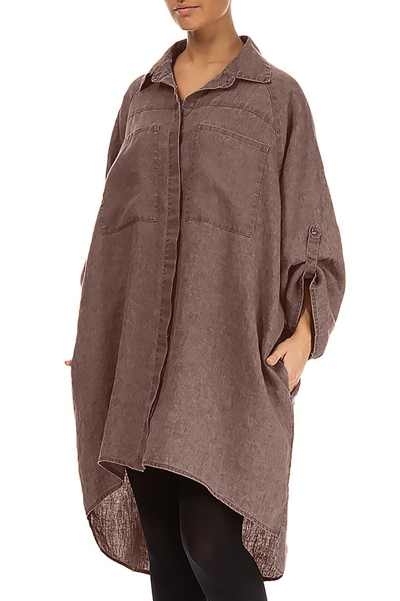 Chemise ample en lin marron