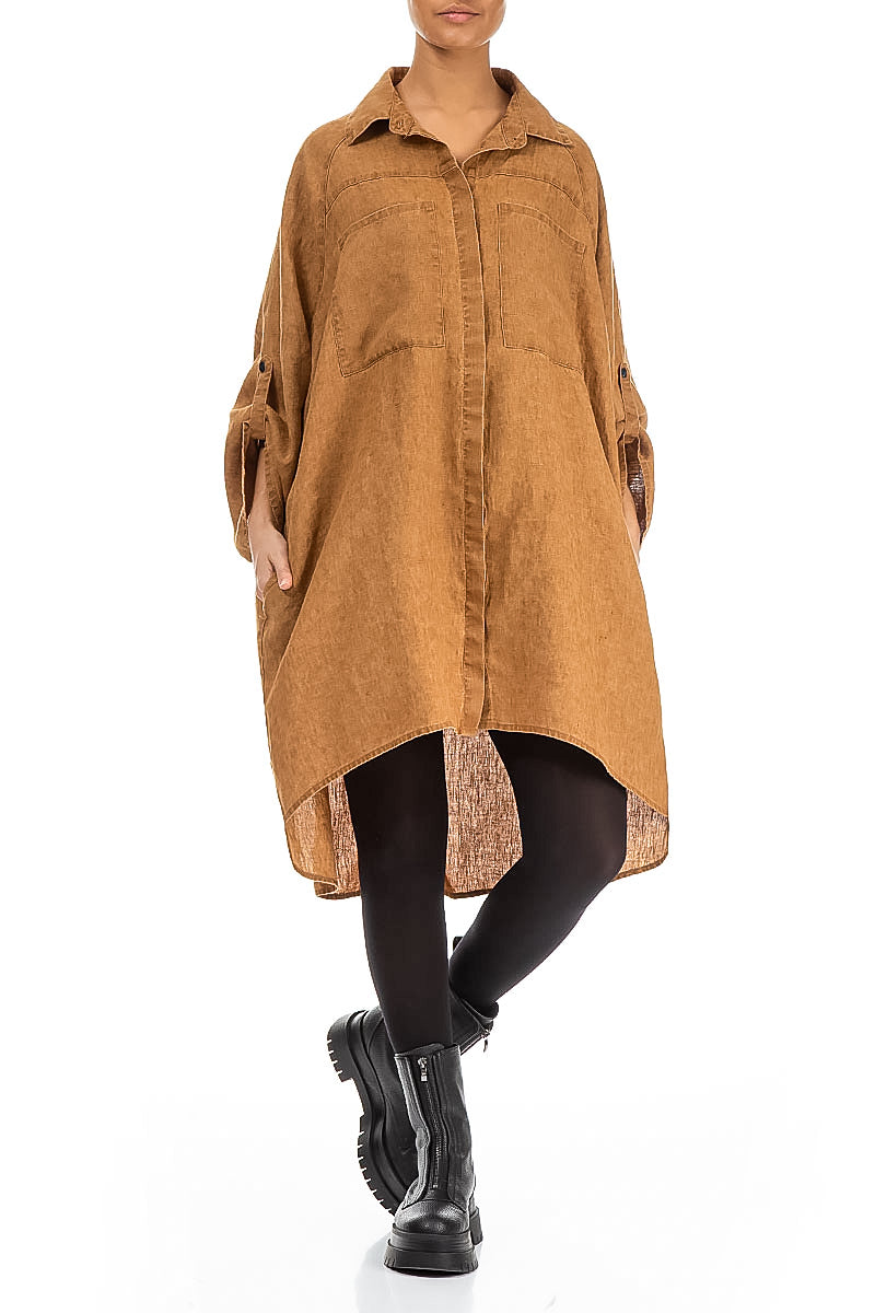 Chemise ample en lin caramel