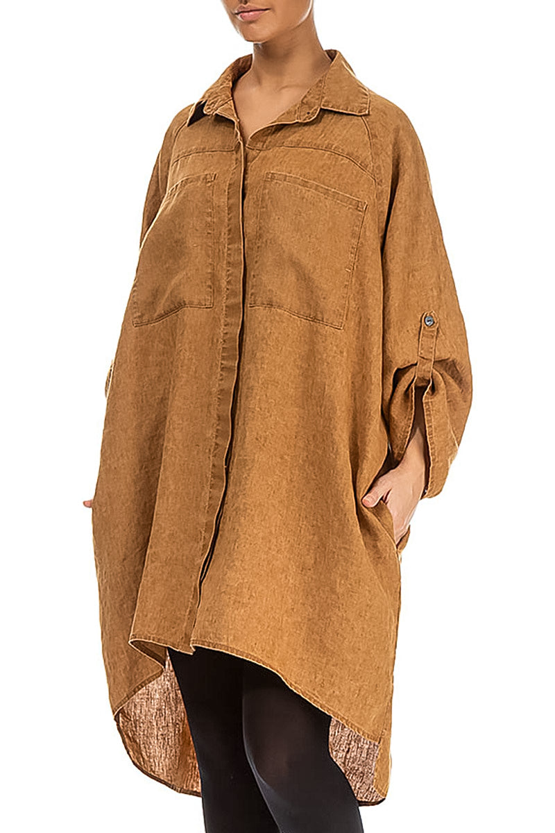 Chemise ample en lin caramel