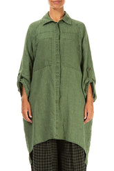 Wide Loose Dark Sage Linen Shirt 1