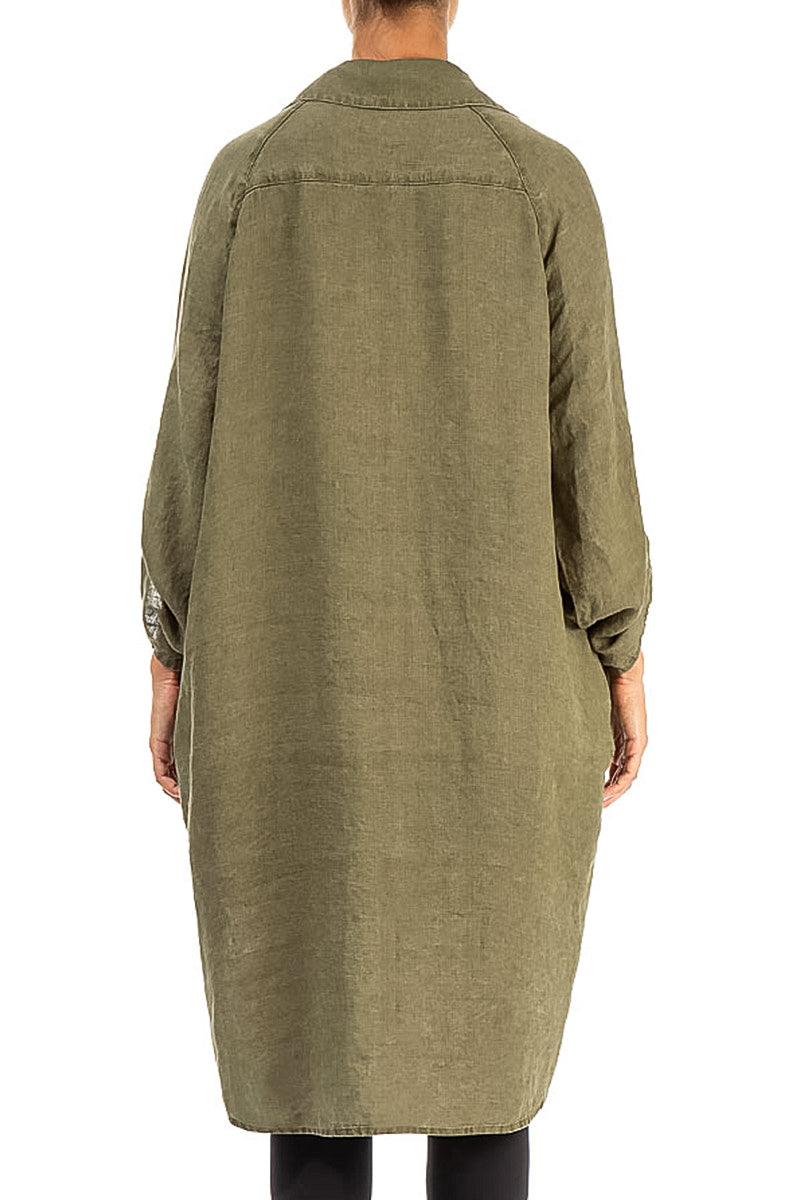 Weites, lockeres Khaki-Leinenhemd