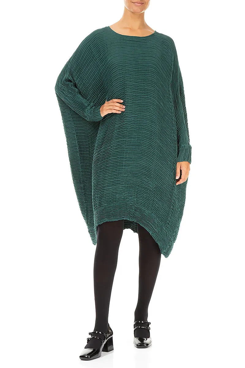 Wide Peacock Plissé Silk Kaftan Dress 4