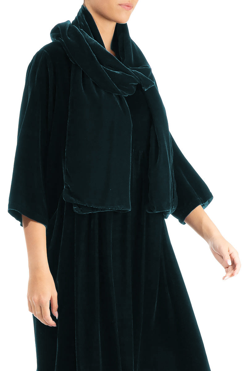 Écharpe large en velours de soie à motif paon