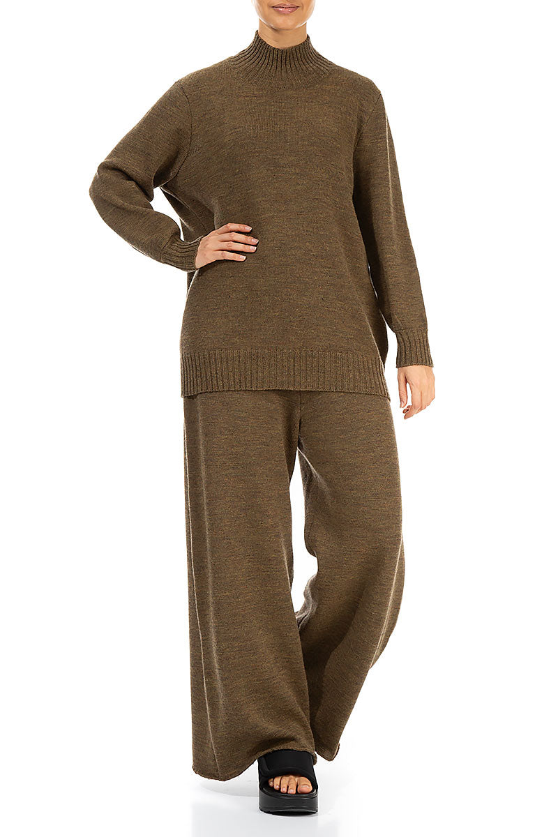 Wide Khaki Knitted Wool Trousers 4