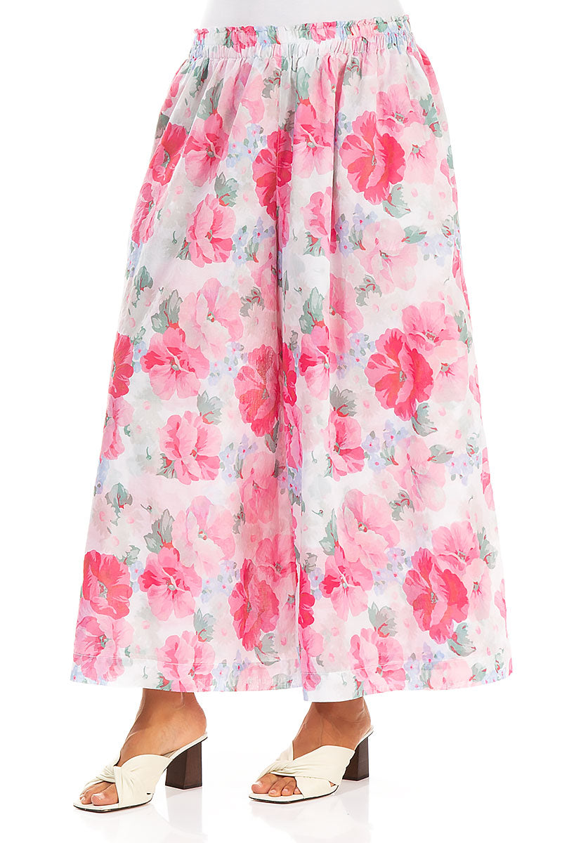 Wide Peony Blossom Cotton Trousers 3