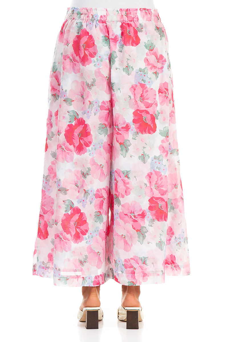 Wide Peony Blossom Cotton Trousers 2