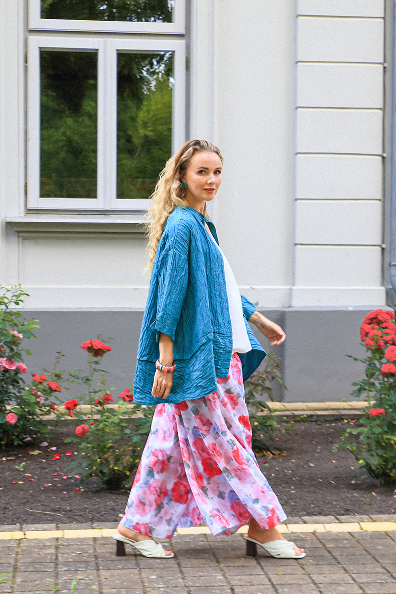 Wide Peony Blossom Cotton Trousers 6