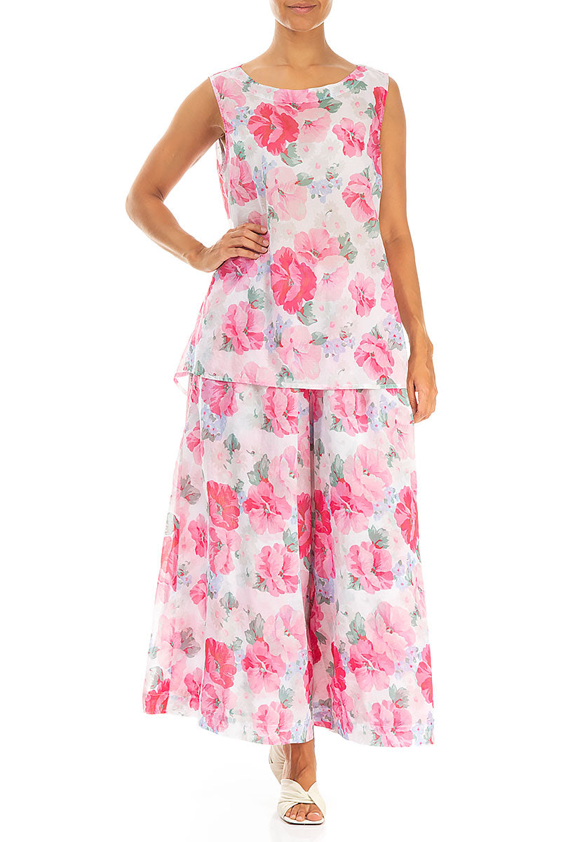 Wide Peony Blossom Cotton Trousers 4