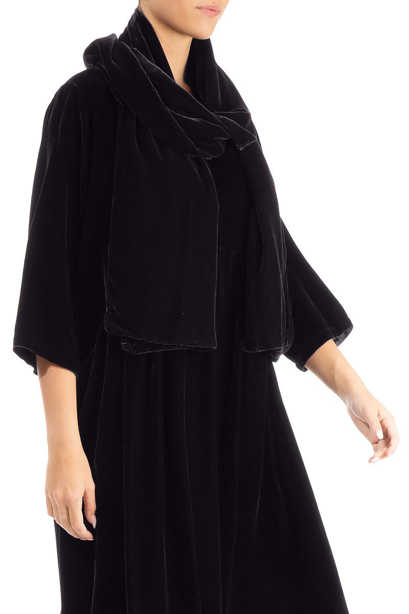 Écharpe large en velours de soie bleu ardoise