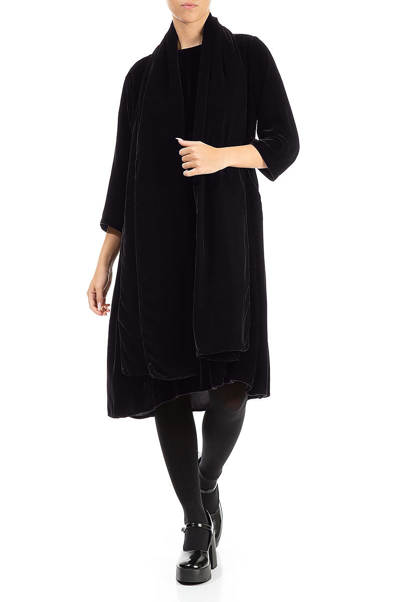 Écharpe large en velours de soie bleu ardoise