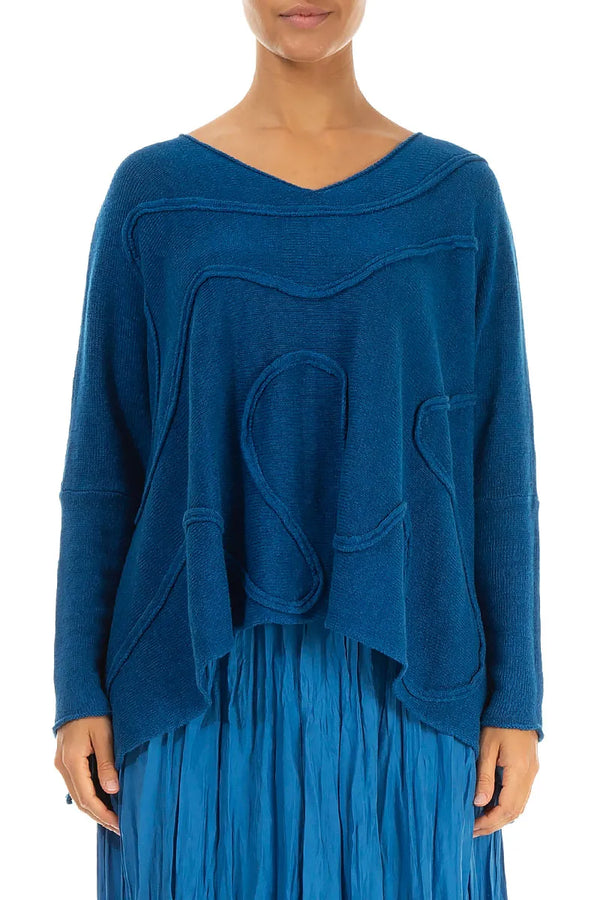 Wide Wavy Seam Cobalt Blue Linen Jumper