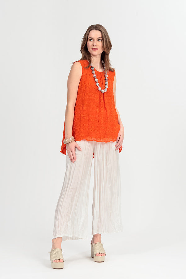 Wide Flowy White Crumpled Pure Silk Trousers 7