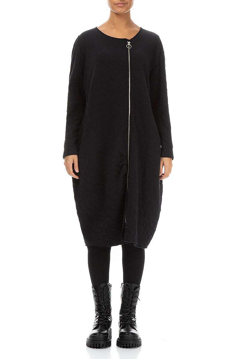 Zip Front Grey Wavy Cotton Dress 1