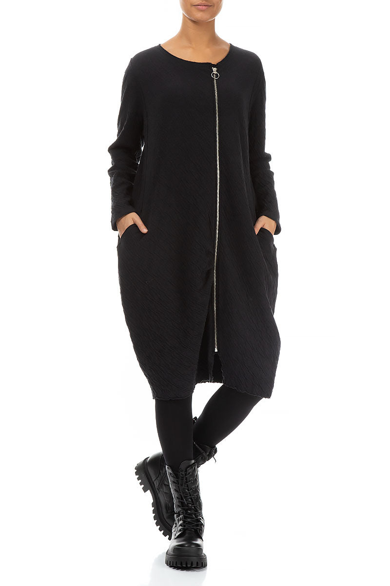 Zip Front Grey Wavy Cotton Dress 4