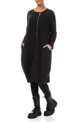 Zip Front Grey Wavy Cotton Dress 3