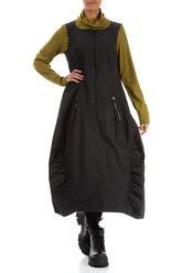Zipped Pockets Black Cotton Pinafore Dress 4