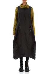 Zipped Pockets Black Cotton Pinafore Dress 1