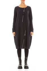 Zips Embellished Grey Wavy Cotton Dress 1