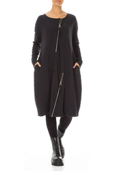 Zips Embellished Grey Wavy Cotton Dress 4