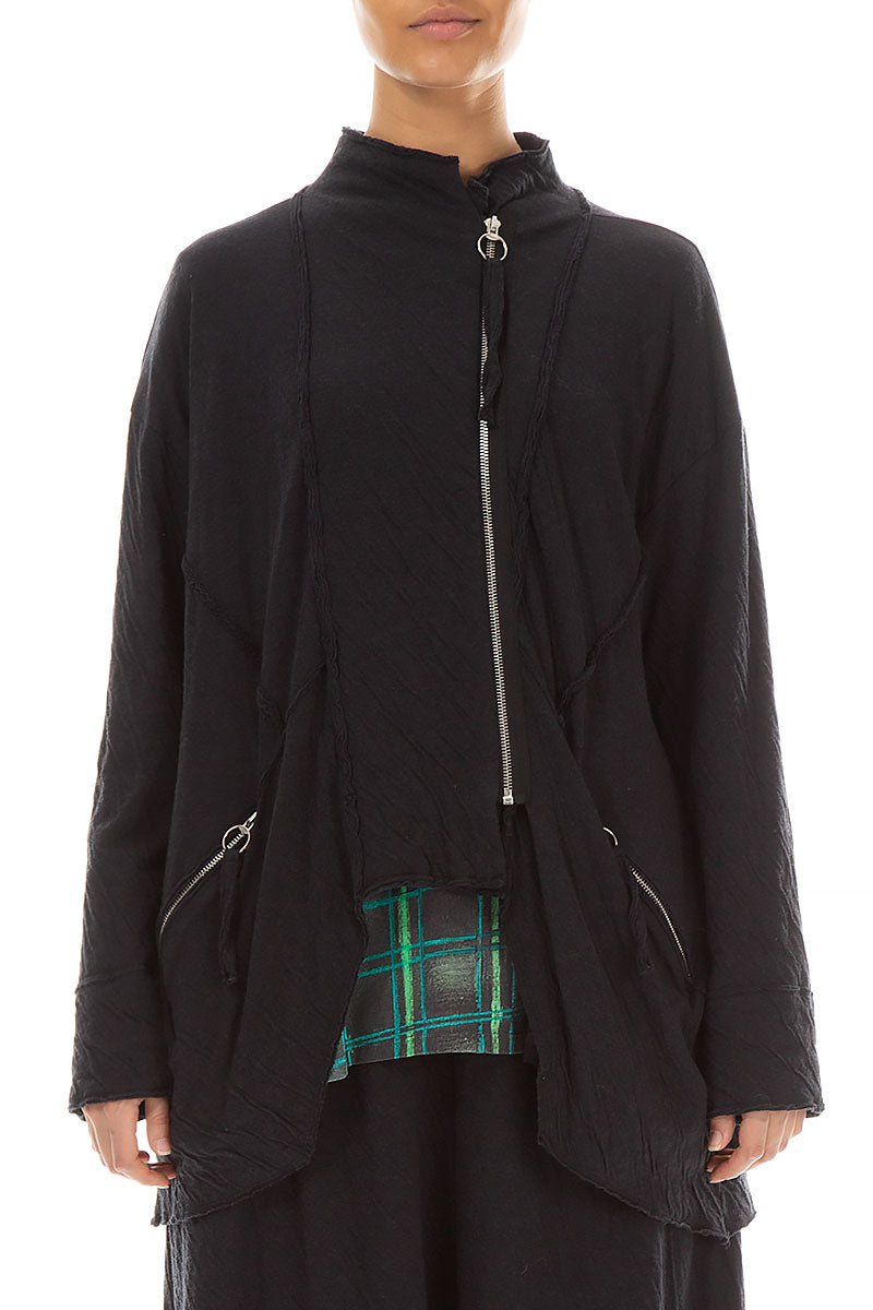 Zips Embellished Grey Wavy Cotton Jacket 1