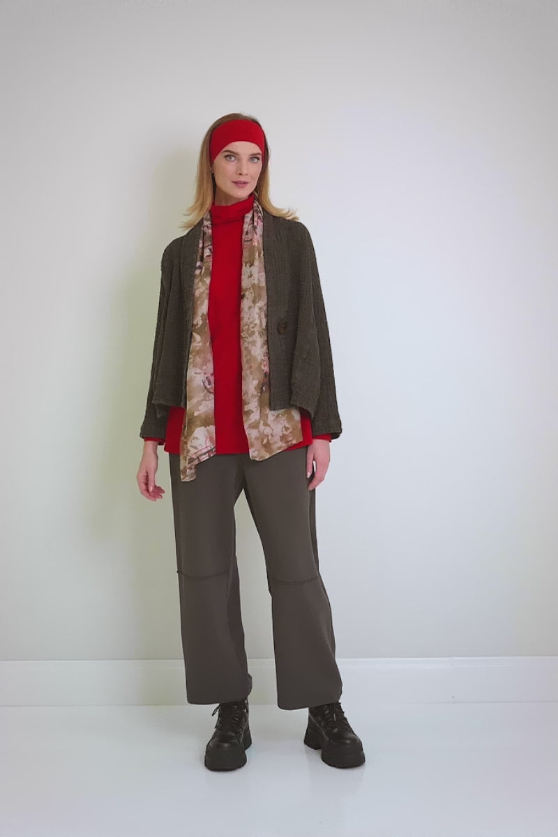 Single Button Forest Brown Textured Linen Jacket
