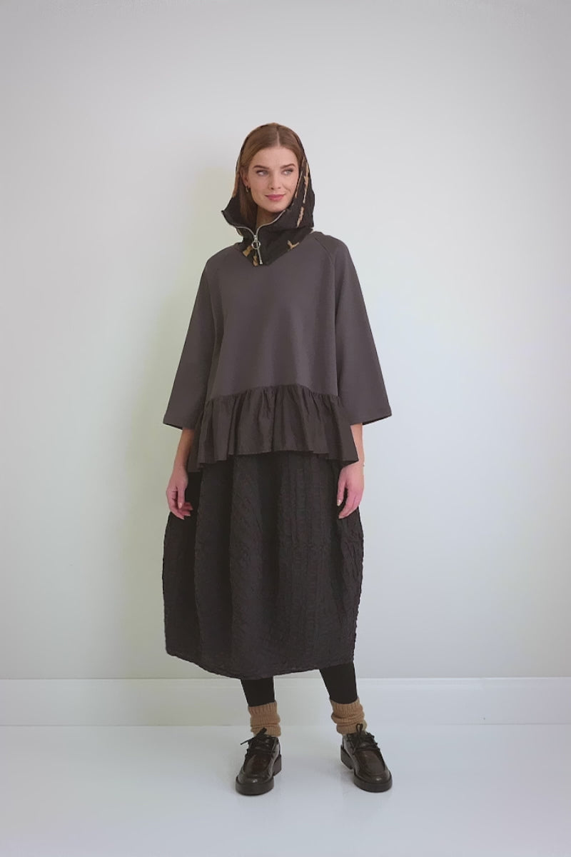 Ruffled Hem Graphite Cotton Blouse 7