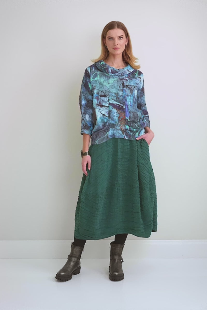 Cowl Neck Crinkled Blue Reverie Silk Blouse 8
