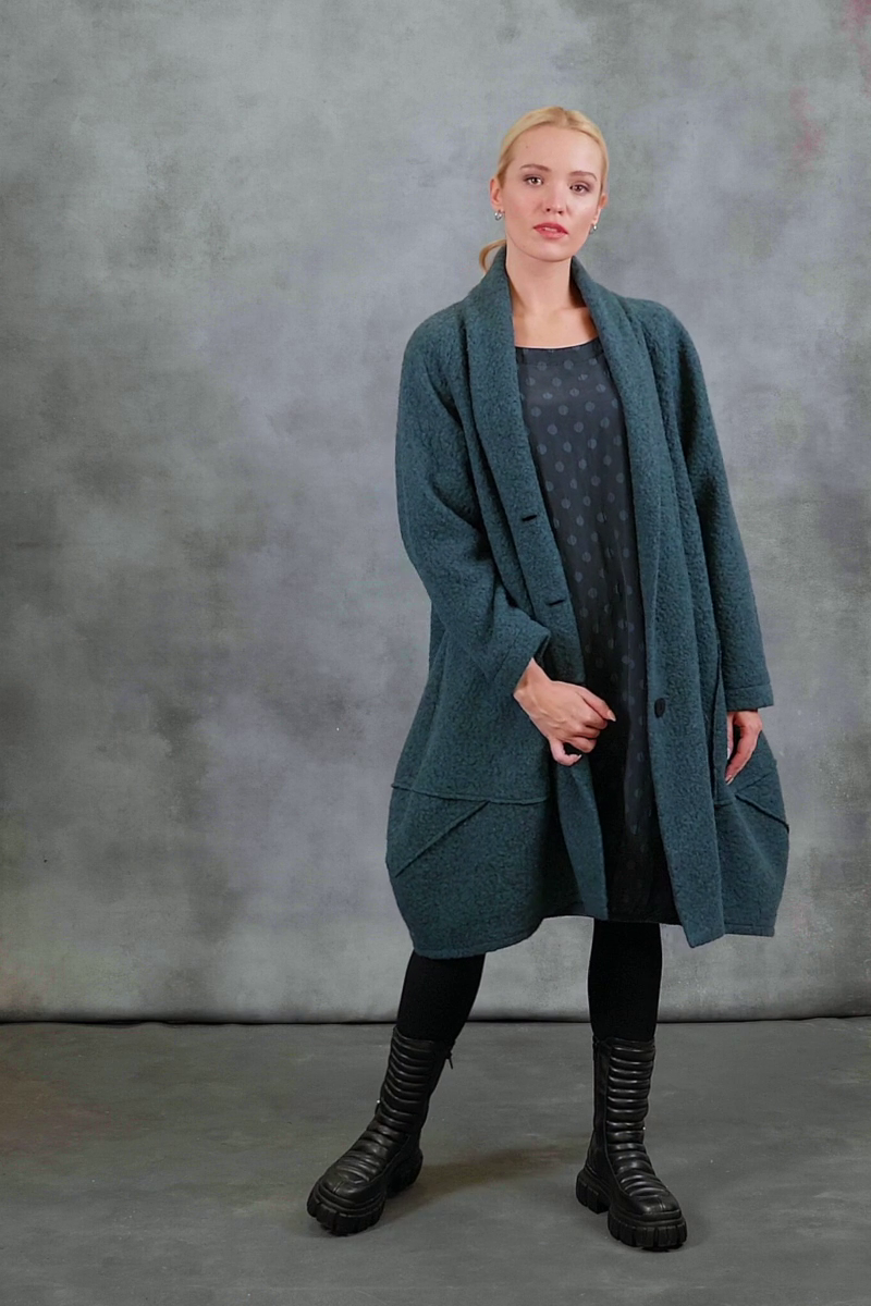 Balloon Teal Plush Wool Cotton Coat 8