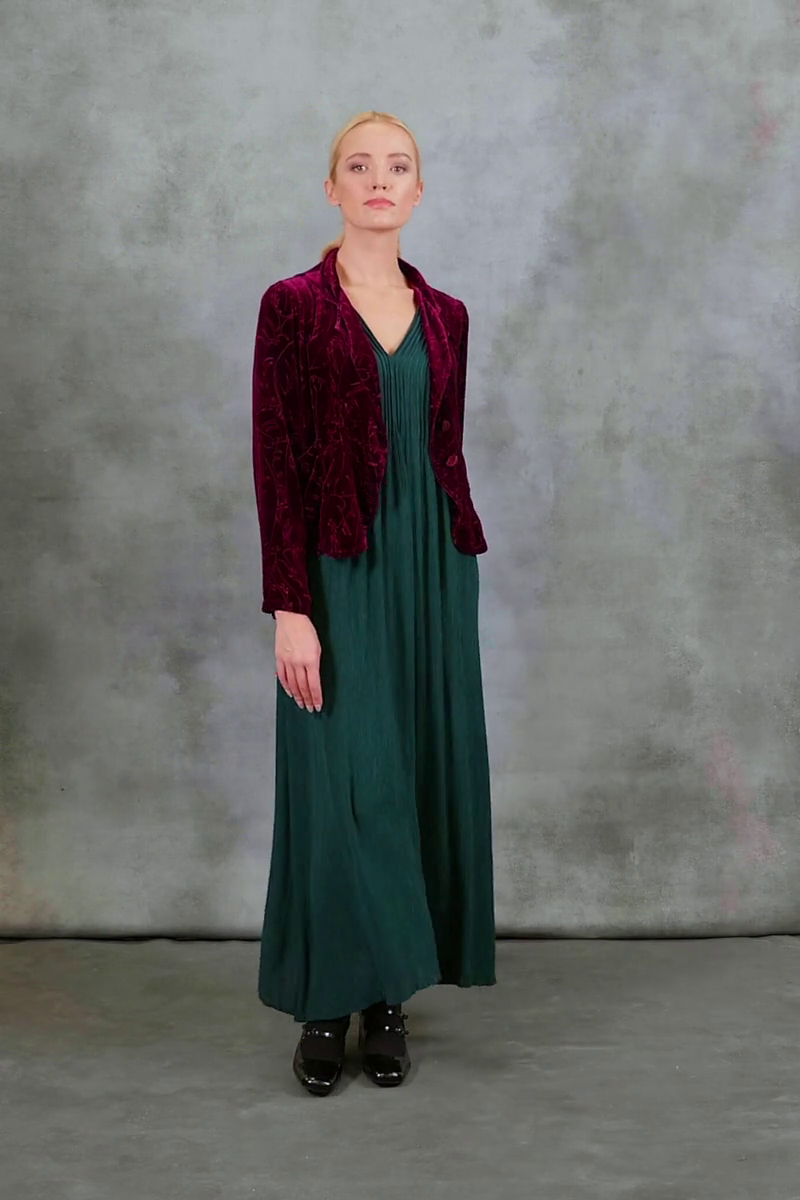 Buttoned Devoré Feather Magenta Silk Velvet Jacket 7