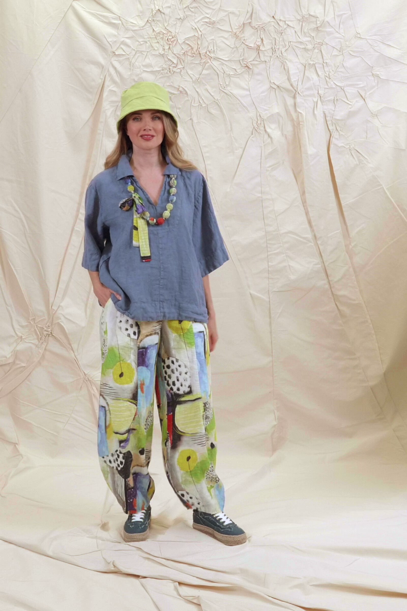 Collar Neck Blue Nova Linen Blouse 7