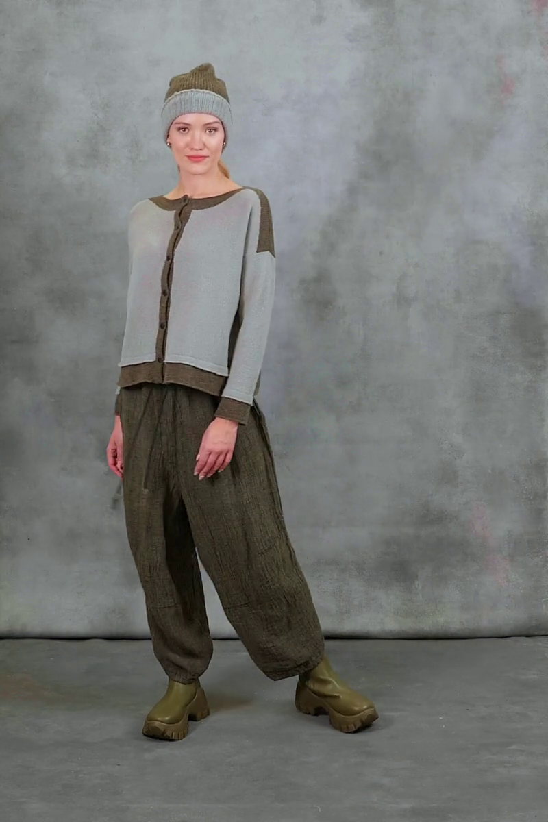 Khaki Edge Pistachio Wool Cardigan 8