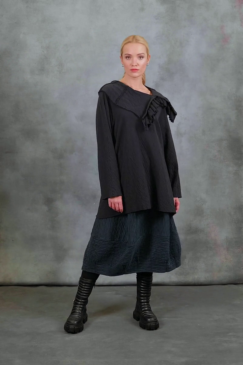 Ruffled Collar Grey Wavy Cotton Tunic 8