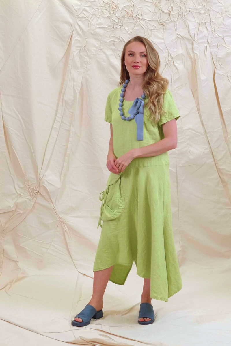 Side Pocket A-Line Lime Linen Dress 8