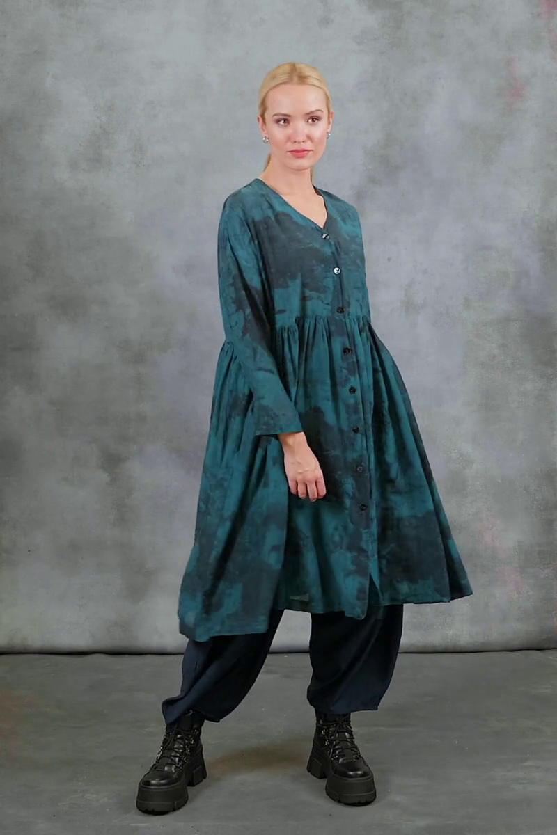 V-Neck Emerald Alabaster Silk Cotton Jacket Dress 8