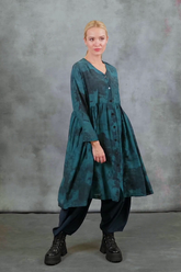 V-Neck Emerald Alabaster Silk Cotton Jacket Dress 8